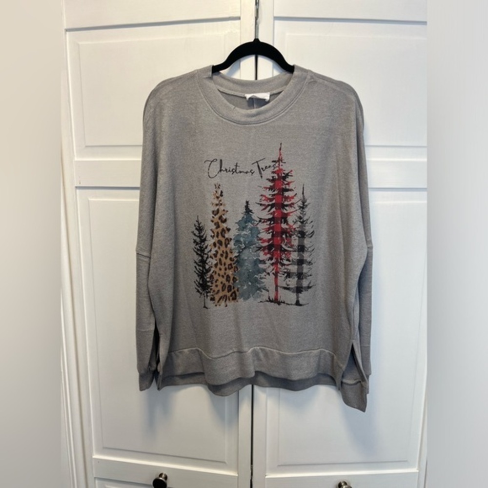 Christmas Tree Lightweight Sweater Size Womens Medium Color Gray/Silver